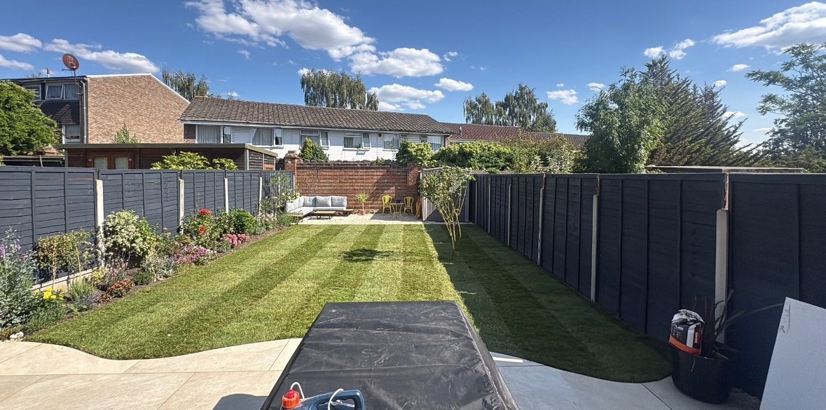 Freshly turfed striped lawn